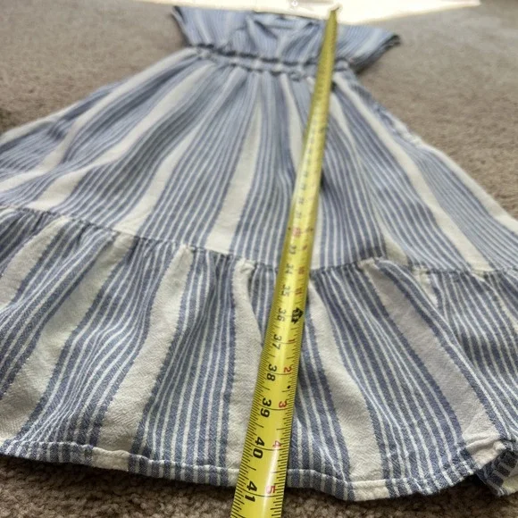 Rails Dress Womens S Blue Striped Ashlyn Midi Linen Blend Smocked Ruffle Pockets - Picture 4 of 10
